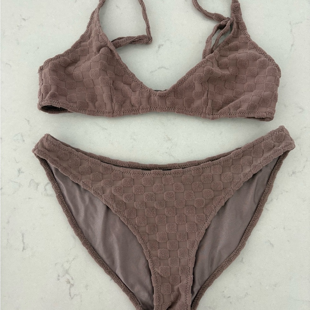 triangl swimwear Dusty Mauve Textured Bikini Set